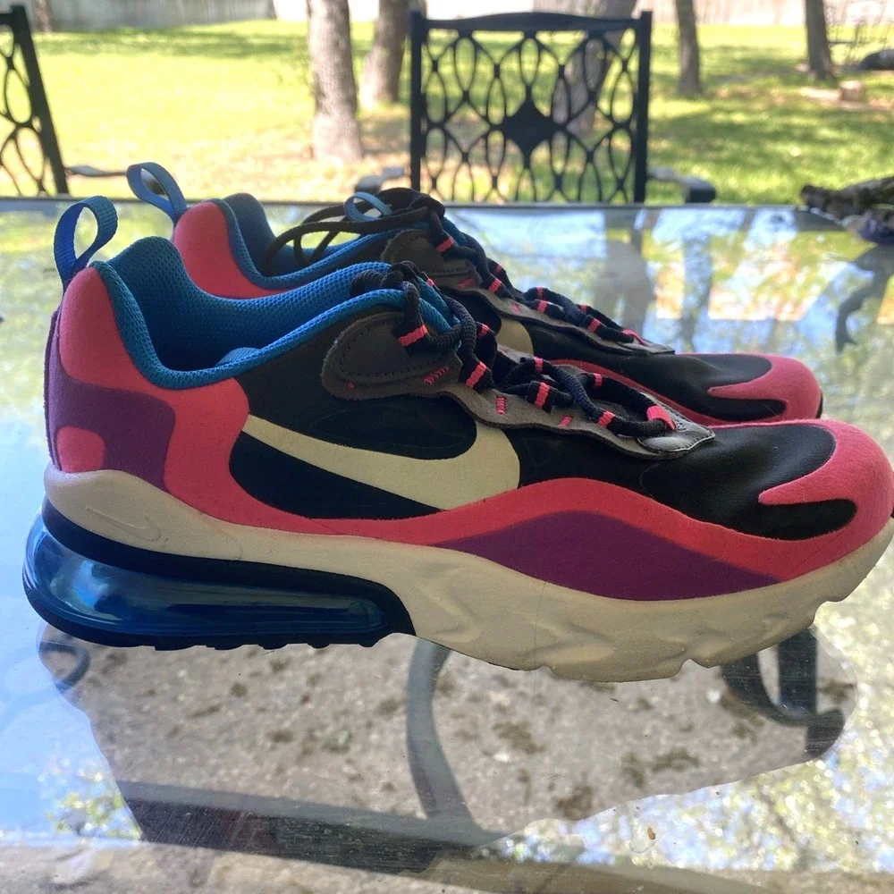 Nike Air Max 270 React Sneakers GS Size 5 Youth Black White Pink Sneakers READ